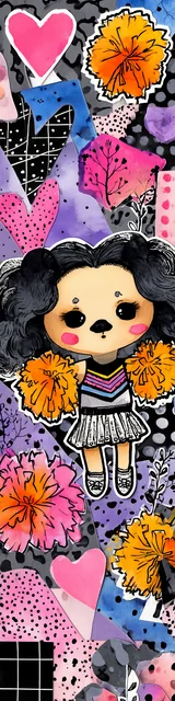 Free kawaii bookmark featuring a cheerleader dog with orange pompoms